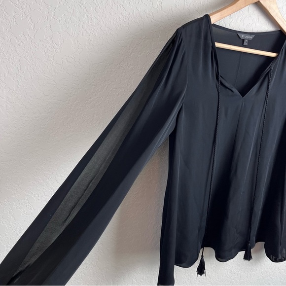 St. John Black Label Blouse Top Cold Shoulder Slit Sleeve - Picture 5 of 11